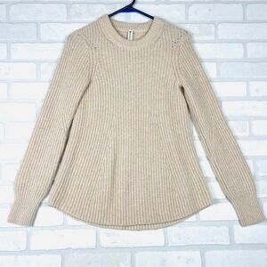 Athleta XS Sweater Wool Blend Ribbed Knit Crew Neck Tunic‎ Top Oatmeal